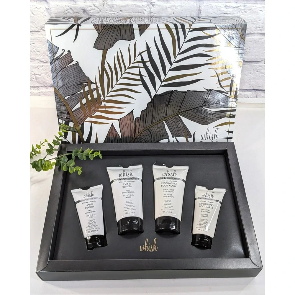 NEW IN BOX LOT 4😍Whish Hand Remedy & Foot Mask WHITE TEA‎ + LAVENDER Gift Set